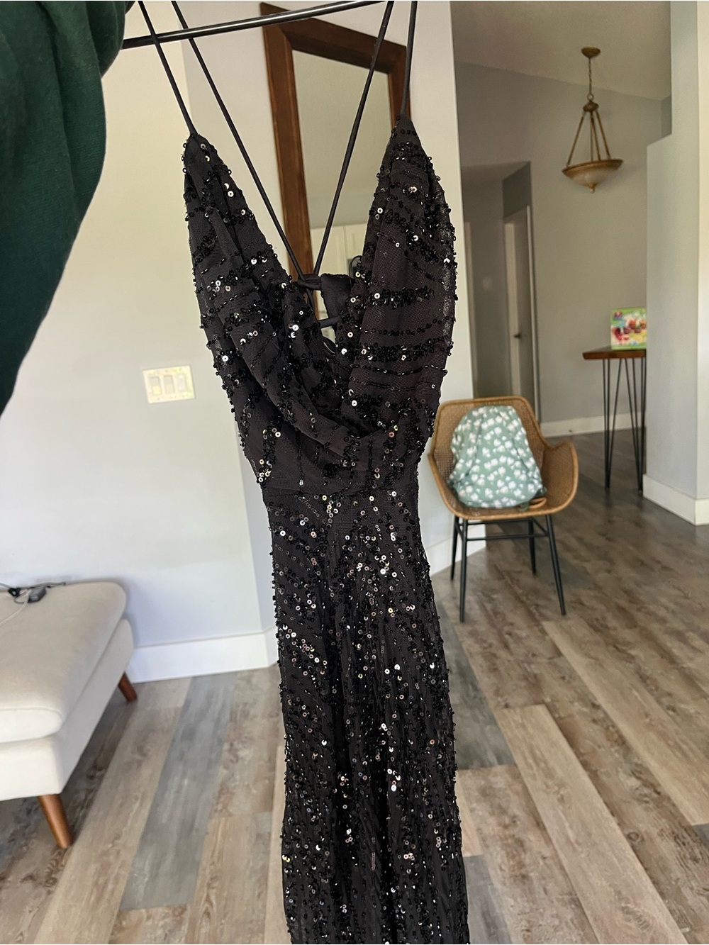 Windsor Black Sequin Draped Maxi Dress